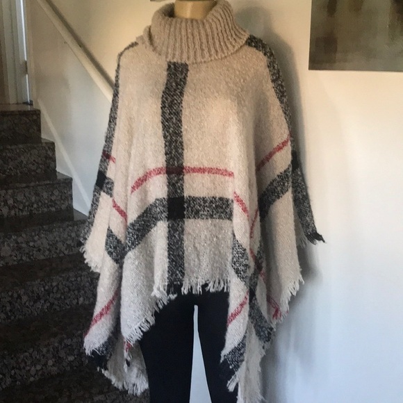 HAYLEY' PLAID TURTLENECK CAPE SWEATER - Picture 3 of 6